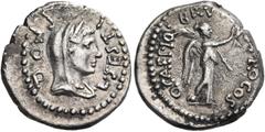 Roman Republican Coins Q. Caepio Brutus and L. Sestius Pro. Q., spring-early summer 42 BC. Quinarius (Silver, 13. mm, 1.82 g, 12 h), mint moving with Brutus in southwestern Asia Minor. L SESTI PRO Q V