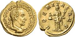 Roman Imperial Coins Trajan Decius, 249-251. Aureus (Gold, 19 mm, 4.61 g, 5 h), Rome, mid-late 250. IMP C M Q TRAIANVS DECIVS AVG Laureate and cuirassed bust of Trajan Decius to right, seen from behin