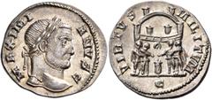 Roman Imperial Coins Galerius , as Caesar, 293-305. Argenteus (Silver, 19 mm, 2.59 g, 5 h), very possibly a contemporary imitation, Trier (?), 295-297 (or slightly later). MAXIMI - ANVS C Laureate hea