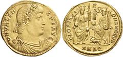 Roman Imperial Coins Valens, 364-378. (Gold, 30 mm, 8.93 g, 12 h), Aquileia, 364-367. D N VALEN - S P F AVG Laurel and rosette diademed, draped and cuirassed bust of Valens to right. Rev. GLORIA - R -