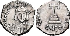 Byzantine Coins Leo III the "Isaurian", 717-741. (Silver, 18 mm, 3.34 g, 6 h), Constantinople, 4th officina, 717-720. ɁNd LEO - N - [P]A [MЧL] Helmeted and cuirassed bust of Leo facing, holding spear 