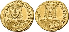 Byzantine Coins Nicephorus I, with Stauracius, 802-811. Solidus (Gold, 18.5 mm, 4.45 g, 6 h), Constantinople, 803-811. nICIFOROS bASILЄ' Crowned, bearded and facing bust of Nicephorus I, wearing chlam