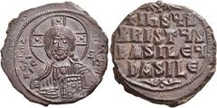 Byzantine Coins Anonymous Folles, time of Basil II & Constantine VIII, circa 976-1025. Follis (Bronze, 28 mm, 11.29 g, 7 h), Class A2, Constantinople. +EMMA-NOVHΛ/ IC XC Bust of Christ Pantocrator fac