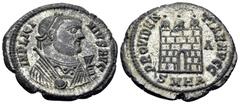 Roman Licinius I, 308-324. Follis (Bronze, 20 mm, 2.86 g, 11 h), Heraclea, 1st officina, 317-318. Laureate and draped bust of Licinius to right, holding mappa in his left hand and globe and scepter in