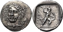 Greek DYNASTS OF LYCIA. Perikles, circa 380-360 BC. Stater (Silver, 25.5 mm, 9.59 g, 12 h), Antiphellos (Kaş), c. 380-375. Bearded head of Perikles facing, turned slightly to left, his hair in dramati