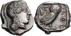 Greek PHILISTO-ARABIAN. Mid 4th century BC. Tetradrachm (Silver, 20x35 mm, 17.60 g, 9 h), uncertain mint, copying an Athen tetradrachm of the last quarter of the 5th century. Tall, somewhat elongated 