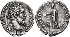 Roman Imperial & Provincial Pertinax, 193. Denarius (Silver, 17 mm, 3.19 g, 11 h), Rome, 1 January - 28 March 193. IMP CAES P HELV PERTIN AVG Laureate head of Pertinax to right. Rev. VOT DECEN TR P CO