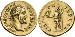Roman Imperial & Provincial Septimius Severus, 193-211. Aureus (Gold, 20.5 mm, 7.34 g, 12 h), Rome, 193-194. IMP CAE• L• SEP• SE-V• PERT AVG Laureate head of Septimius Severus to right. Rev. VIRT• AV-