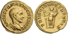 Roman Imperial & Provincial Herennius Etruscus, as Caesar, 249-251. Aureus (Gold, 19 mm, 3.46 g, 6 h), Rome, circa 250-251. Q HER ETR MES DECIVS NOB C Bareheaded and draped bust of Etruscus to right. 