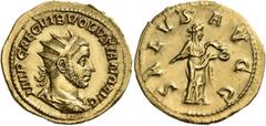 Roman Imperial & Provincial Volusian, 251-253. Binio (Gold, 22 mm, 5.62 g), 252. IMP CAE C VIB VOLVSIANO AVG Radiate, draped and cuirassed bust of Volusian to right. Rev. SALVS AVGG Salus standing rig
