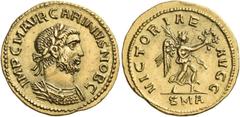 Roman Imperial & Provincial Carinus, as Caesar, 282-283. Aureus (Gold, 19.5 mm, 4.32 g, 11 h), commemorating the capture of Ctesiphon, Antioch, 283. IMP C M AVR CARINVS NOB C Laureate and cuirassed bu