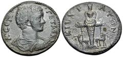 Roman Provincial PHRYGIA. Cibyra. Geta, Caesar, 198-209. (Bronze, 31 mm, 15.32 g, 6 h). Λ• CEΠ• ΓETAC• KAI Draped and cuirassed bust of Geta to right. Rev. KIBYP-ATΩN Cult statue of Artemis Ephesia fa