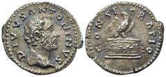 Roman Imperial Divus Antoninus Pius, died 161. Denarius (Silver, 20 mm, 2.94 g, 6 h), struck under Marcus Aurelius and Lucius Verus, Rome, 161. DIVVS ANTONINVS Bare head of the deified Antoninus Pius 