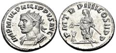 Roman Imperial Philip I, 244-249. Antoninianus (Silver, 20.5 mm, 4.63 g, 6 h), Antioch, 247. IMP M IVL PHILIPPVS AVG Radiate and cuirassed bust of Philip to left. Rev. P M TR P IIII COS II P P Philip 