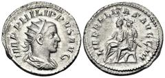 Roman Imperial Philip II, 247-249. Antoninianus (Silver, 22.5 mm, 4.22 g, 11 h), Rome, 249. IMP PHILIPPVS AVG Radiate, draped and cuirassed bust of Philip I to right, seen from behind. Rev. LIBERALITA