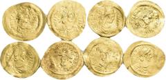 Large Lots BYZANTINE, Early Byzantine period. Circa 5th-6th century. (Gold, 11.51 g). Lot of Eight (8) Early Byzantine gold coins, all Tremisses, representing Anastasius I and Justin I. Very fine or b