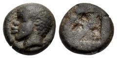 Greek LESBOS. Uncertain mint. Circa 500 BC. 1/12 Stater (Billon, 8 mm, 0.83 g). Head of a young, male African to left (Aithiops?). Rev. Quadripartite incuse square. HGC 6, 1087. SNG Copenhagen 295. SN