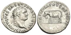 Roman Imperial Titus, 79-81. Denarius (Silver, 19 mm, 3.17 g, 7 h), Rome, January - June 80. IMP TITVS CAES VESPASIAN AVG P M Laureate head of Titus to right. Rev. TR P IX IMP XV COS VIII P P Elephant