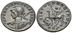 Roman Imperial Probus, 276-282. Antoninianus (Billon, 21 mm, 3.63 g, 1 h), Serdica, 3rd officina, 277. IMP C M AVR PROBVS P F AVG Radiate, helmeted and cuirassed bust of Probus to left, holding spear 