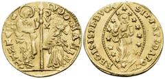 World ITALY. Venice. Ludovico Manin, 1789-1797. Zecchino (Gold, 20.5 mm, 3.49 g, 9 h), 120th, and last, Doge of Venice. LVDO• MANIN• / S •M• VЄNЄT• / DVX St. Mark standing right, presenting banner to 