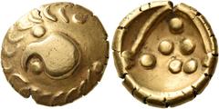 CELTIC COINS Central Europe Vindelici. Early 1st century BC. Stater (Gold, 17 mm, 7.41 g, 3 h), "Regenbogenschüsselchen" type. Head of an eagle to left with a pellet above and below the beak; the whol