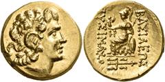 GREEK COINS Kings of Thrace Lysimachos, 305-281 BC. Stater (Gold, 20 mm, 8.31 g, 12 h), struck under Mithradates VI Eupator, Kallatis, c. 88-86 BC. Diademed head of Alexander the Great to right, with 