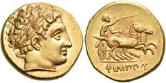 GREEK COINS Kings of Macedon Philip II, 359-336 BC. Stater (Gold, 19.5 mm, 8.61 g, 2 h), struck during the reign of Philip III, 323-315, Pella, c. 323/2 - c. 315. Laureate head of Apollo to right. Rev
