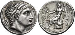 GREEK COINS Kings of Macedon Demetrios I Poliorketes, 306-283 BC. Tetradrachm (Silver, 28 mm, 17.07 g), Amphipolis, c. 292-291. Diademed head of Demetrios to right, wearing bull's horn above his foreh