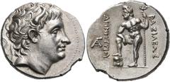 GREEK COINS Kings of Macedon Demetrios I Poliorketes, 306-283 BC. Drachm (Silver, 18 mm, 4.36 g, 1 h), Chalkis, circa 290-287. Diademed head of Demetrios to right, wearing bull's horn above his forehe