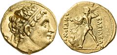 GREEK COINS Baktria and India Greco-Baktrian Kingdom. Diodotos I, circa 255-235 BC. Stater (Gold, 18 mm, 8.36 g, 7 h), in the name of the Seleukid king Antiochos II, mint A, in the area of present-day