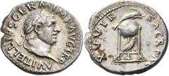 ROMAN COINS Vitellius, 69. Denarius (Silver, 20 mm, 3.27 g, 6 h), Rome, late April - 20 December 69. A VITELLIVS GERM IMP TR P Laureate head of Vitellius to right. Rev. XV VIR SACR FAC Tripod with leb
