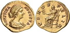 ROMAN COINS Faustina Junior, wife of Marcus Aurelius, Augusta, 147-175. Aureus (Gold, 20 mm, 7.15 g, 1 h), 170s. FAVSTINA - AVGVSTA Draped bust of Faustina II to right, her hair rolled into a bun at t