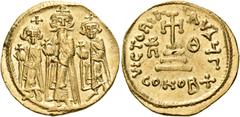 BYZANTINE COINS Heraclius, with Heraclius Constantine and Heraclonas, 610-641. Solidus (Gold, 20 mm, 4.46 g, 12 h), Constantinople, 3rd officina = Γ, indiction year Θ = 9 = 635/6. From left to right, 