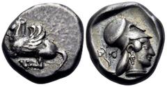 The Vineyard Collection part III CORINTHIA. Corinth. Circa 500-450 BC. Stater (Silver, 17.5 mm, 8.68 g, 5 h). Q below Pegasus with curved wing flying to left. Rev. Head of Aphrodite to right, wearing 