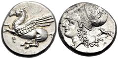 The Vineyard Collection part III CORINTHIA. Corinth. Circa 375-300 BC. Stater (Silver, 20 mm, 8.66 g, 1 h). Q Pegasus with straight wing flying to left. Rev. Head of Aphrodite to right, wearing Corint