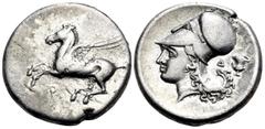 The Vineyard Collection part III CORINTHIA. Corinth. Circa 375-300 BC. Stater (Silver, 20.5 mm, 8.46 g, 5 h). Q Pegasus with straight wing flying to left. Rev. Head of Aphrodite to left, wearing Corin