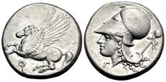 The Vineyard Collection part III CORINTHIA. Corinth. Circa 375-300 BC. Stater (Silver, 20 mm, 8.45 g, 6 h). Q Pegasus with straight wing flying to left. Rev. Head of Aphrodite to left, wearing Corinth