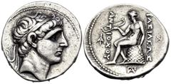Greek SELEUKID KINGS OF SYRIA. Antiochos II Theos, 261-246 BC. Tetradrachm (Silver, 27.5 mm, 17.11 g, 3 h), Magnesia on the Maeander. Diademed head of a rejuvenated Antiochos I to right. Rev. ΒΑΣΙΛΕΩΣ