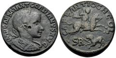 Roman Provincial PISIDIA. Antiochia. Gordian III, 238-244. (Bronze, 32 mm, 26.47 g, 7 h). IMP CAES M ANT GORDIANVS AVG Laureate, draped and cuirassed bust of Gordian to right. Rev. CAES ANTIOCH COL / 
