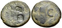 Roman Provincial JUDAEA. Legio VI Ferrata. Countermarked in early 2nd century AD. (Bronze, 21.5 mm, 6.36 g, 1 h), struck on a coin of Antioch , time of Nero, 54-68. Laureate head of Nero to left; LVIF