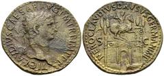 Roman Imperial Claudius, 41-54. Sestertius (Orichalcum, 34.5 mm, 25.19 g, 6 h), Rome, 50-54. TI CLAVDIVS CAESAR AVG P M TR P IMP P P Laureate head of Claudius to right. Rev. NERO CLAVDIVS DRVSVS GERMA