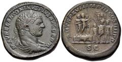 Roman Imperial Caracalla, 198-217. Sestertius (Orichalcum, 33 mm, 27.27 g, 12 h), Rome, 214. M AVREL ANTONINVS PIVS AVG GERM Laureate, draped and cuirassed bust of Caracalla to right. Rev. P M TR P XV