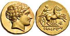 Greek KINGS OF MACEDON. Philip II, 359-336 BC. Stater (Gold, 18 mm, 8.59 g, 1 h), struck during the reign of Philip III Arridaios, Amphipolis, c. 323/2-315. Laureate head of Apollo to right. Rev. ΦΙΛΙ