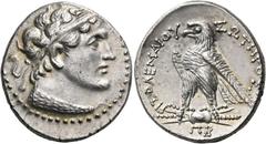 Greek PTOLEMAIC KINGS OF EGYPT. Ptolemy V Epiphanes, 205-180 BC. Tetradrachm (Silver, 28 mm, 14.39 g, 12 h), Arados or uncertain mint in Cyprus, year ΠB (82) = 181/0. Diademed head of Ptolemy I to rig