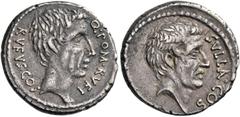 Roman Republican & Imperatorial Q. Pompeius Rufus, 54 BC. Denarius (Silver, 17 mm, 3.77 g, 6 h), Rome. Q POM RVFI - RVFVS COS Bare head of the consul Q. Pompeius Rufus to right. Rev. SVLLA.COS Bare he