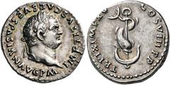 Roman Imperial & Provincial Titus, 79-81. Denarius (Silver, 18 mm, 3.49 g, 7 h), Rome, January - June 80. IMP TITVS CAESAR VESPASIAN AVG P M Laureate head of Titus to right. Rev. TR P IX IMP XV COS VI