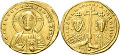 Byzantine Constantine VII Porphyrogenitus, with Romanus II, 913-959. Solidus (Gold, 20.5 mm, 4.26 g, 6 h), Constantinople, 959. +IhS XPS REX REGNANTIЧm' Facing bust of Christ Pantocrator, wearing tuni