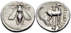 Greek IONIA. Ephesos. Circa 190-170 BC. Drachm (Silver, 18 mm, 4.11 g, 11 h), struck under the magistrate Apollodoros. E - Φ Bee with straight wings. Rev. [ΑΠΟ]ΛΛΟΔΟΡΟΣ Stag standing to right before p