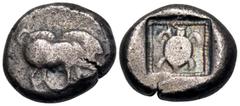 Greek DYNASTS OF LYCIA. Protodynastic Period, circa 490-430 BC. Stater (Silver, 19 mm, 9.11 g, 1 h). Boar standing to right. Rev. Tortoise within an incuse square lined by pellets. Falghera 48. SNG Co
