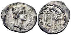 Roman Republican & Imperatorial Brutus, spring - early summer 42 BC. Denarius (Silver, 20.5 mm, 3.77 g, 2 h), military mint traveling with Brutus in Lycia. LEIBERTAS Head of Libertas to right, wearing